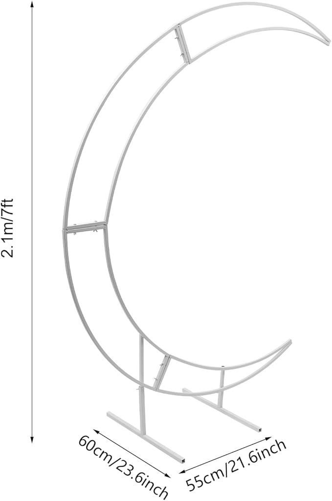 Wedding Arch, 7ft Metal Crescent Moon Wedding Arch Stand, Curved Flower Balloon Frame Garden Arbors and Arches for Wedding, Valentine's Day, Christmas, New Year Decoration (White)
