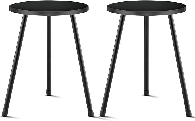 Black Plant Stand Indoor Set of 2, Mid Century Wood Plant Table for Flower Pots, Metal Plant Holder, Modern Home Decor Small Round Side End Table (11.8"x16")