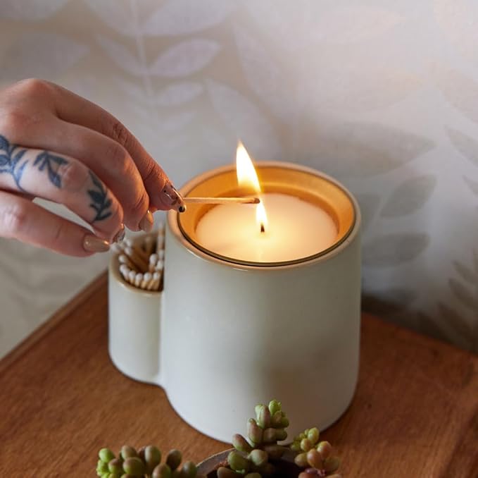 Modern Sprout Ember Earth Candle Planter - 2 in 1 Scented Soy Candle w/Bottom Feeding System - 8 Oz with 50 hr Burn time in Glaze Ceramic Vessel Ideal for Any Indoor Plants - Pollination