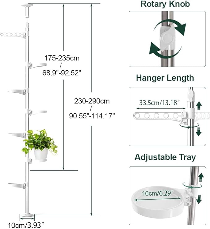 Hershii 7-Layer Tension Pole Plant Stand Indoor Decorative Display Rack Stands for Flower Pots Floor to Ceiling Adjustable Hanging Corner Shelf