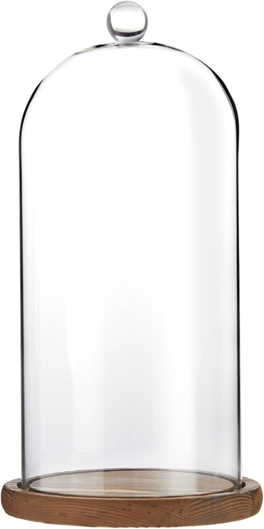 Farmlyn Creek Glass Dome Cloche Display Case - 5.1 x 5.1 x 10 in, Clear Dome & Wood Base - Cloche & Glass Cover - Succulent & Collectible Display