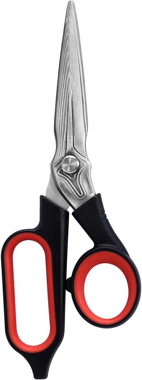 LIVINGO Damascus Steel Scissors Heavy Duty - 10 Inch Forged Steel Sharp Shears All Purpose with Holster for Sewing, Crafting Cutting Leather, Fabric, Cardboard, Rope, Industrial, Home Office