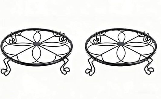 1/2/4 Pack 10/12 Inch Heavy Duty Iron Plant Stands - Rustproof Metal Flower Pot Holder for Indoor Outdoor Use, Round Wrought Iron Planter Stand for Corner Gardening, Patio, Balcony Decor- Black (10IN2PCS)
