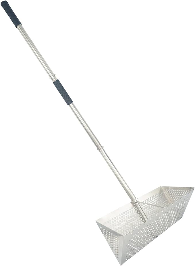 Sand Fleas Rake, Stainless Steel Sand Sifter, Detachable 47 Inches Long Handle, 15.7 Inches Width Basket, Sand Crab Catcher with Sharp Teeth,Collapsible Sand Fleas Catcher for Travelling.