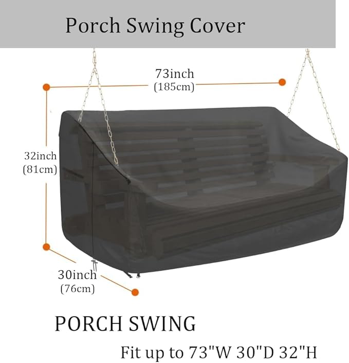 Porch Swing Cover 73 Inch Water-Resistant 600D Oxford Hanging Outdoor Swing Cover All Weather Protected Swing Covers for Outdoor Furniture (73x28x(35-28) Inch (Black))