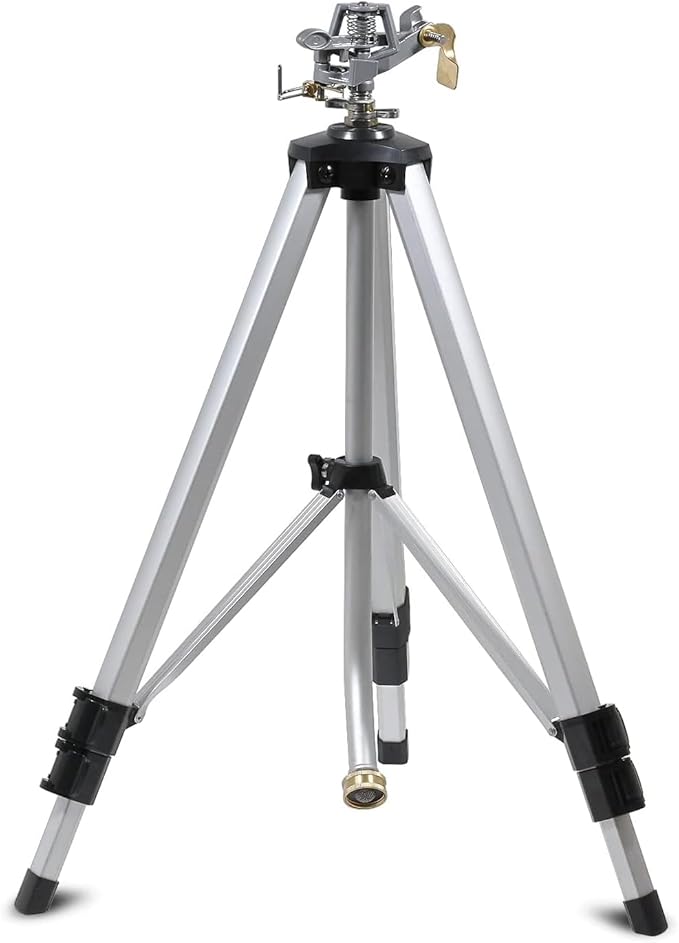 YAMATIC Impact Sprinkler on Adjustable Tripod Base, 360 Degree Large Area, Heavy Duty Adjustable Pulsator Sprinkler for Lawn, Yard and Grass Irrigation, Spray up to 20-90ft(Zinc Head)