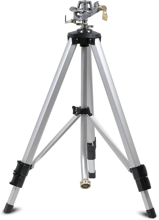 YAMATIC Impact Sprinkler on Adjustable Tripod Base, 360 Degree Large Area, Heavy Duty Adjustable Pulsator Sprinkler for Lawn, Yard and Grass Irrigation, Spray up to 20-90ft(Zinc Head)