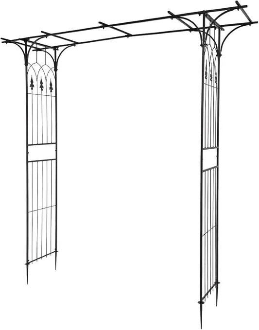 Outvita 7Ft Garden Arch Arbor, Steel Frame Stand Trellis, Arbour Archway for Wedding Ceremony Decoration Plant Climbing Rose Vines Lawn Courtyard Patio Pathway Black