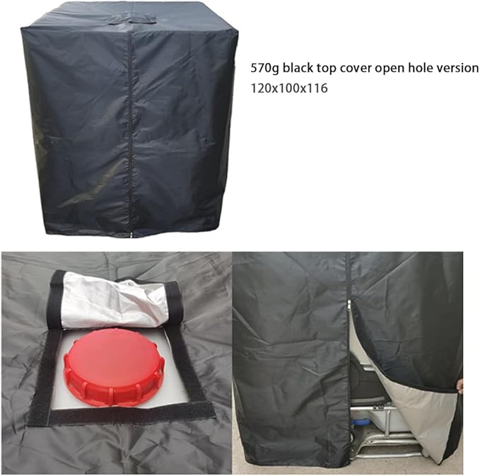 IBC Tote Protective Cover for 275 Gallon (1000L) Outdoor Rain Barrel Tank, Waterproof, 210D Oxford Cloth (Black), 120*116*100 cm