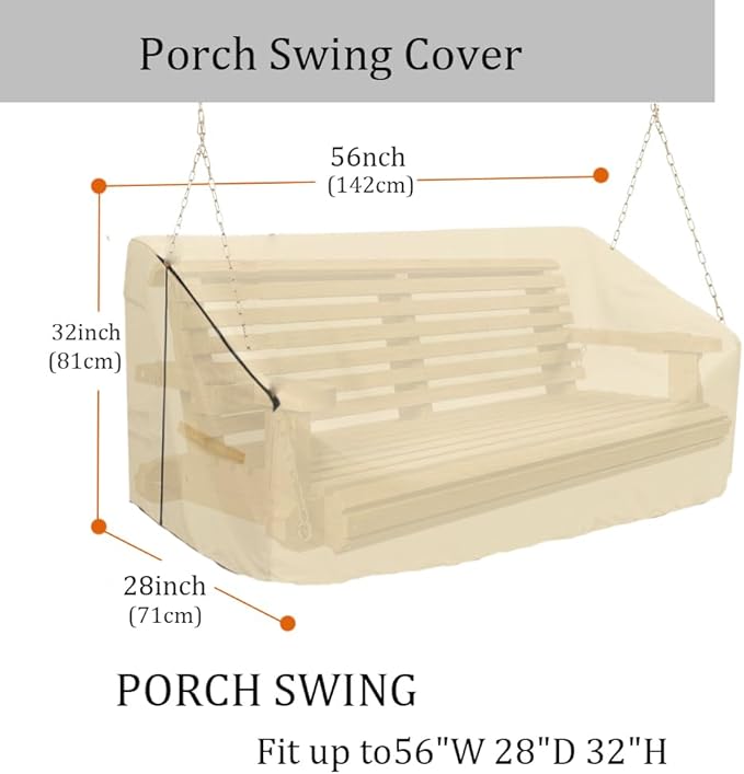 Porch Swing Cover 56 Inch Waterproof 600D Oxford Hanging Outdoor Swing Cover All Weather Protected Swing Covers for Outdoor Furniture (Beige, 56x28x(32-24) Inch)