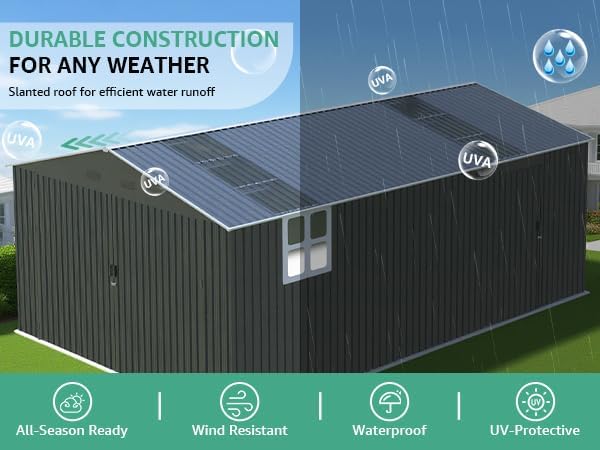 13x20 FT Outdoor Storage Shed, Large Metal Garage Sheds with Two Windows and Two Translucent Panels,Tool House w/Free Light Panet & Sloped Roof,for Car,Truck,Bike,Lawnmower,Tool,Dark Gray