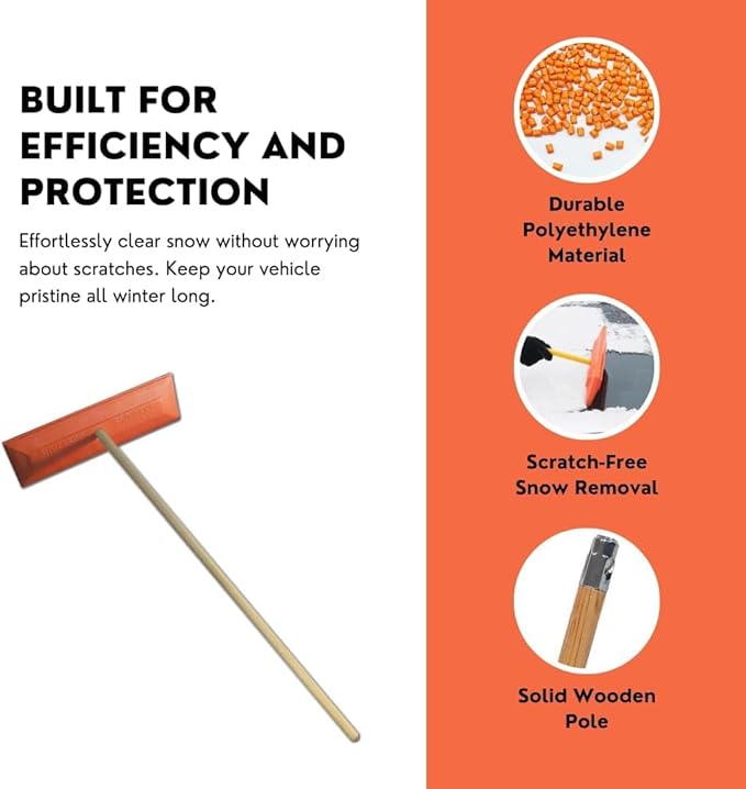 Snow Rake/Snow Broom with Pole - 48” Pole with 18" Head. - Auto Dealer Quality Shuttsco USA! #105 Commercial Grade