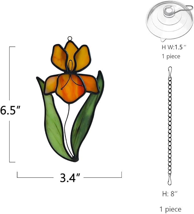 Iris Flower Stained Glass Suncatcher for Window, Stained Glass Window Hangings,Flower Teacher Gifts for Women Mom, Celebration Gift,Christmas Wedding Birthday Gifts