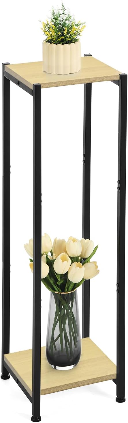 Extra Tall Plant Stand Indoor,40 Inch Plants Stands,2 Tier Metal Plant Stand with Heavy Duty Wood,Yellow Oak and Black