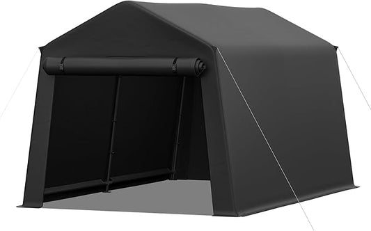 6 x 8 FT Outdoor Portable Storage Shelter Shed with 2 Slide-Open Zippered Entrances & Windows Carport for ATV Waterproof and UV-Blocking Snow-Proof Portable Garage Tent
