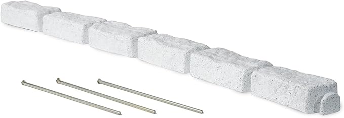 Beuta Landscape Edging | Garden Edging Border | Faux Stone Bricks for Lawn Edging, Flower beds, Pathways & Yard Edging– 1 Pack | Each Section Has 6 Bricks 48" L x 4" W x 2.25" H | 3 Spikes | Limewash