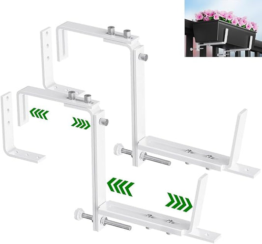 HFHOME Set of 2 Adjustable Window Planter Box Brackets, White Brackets for Window Boxes Planters, Planter Shelving with Adjustable Size The Width of The Bottom of The Planter Box