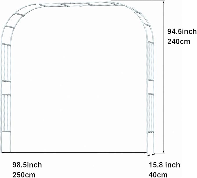 Metal Garden Arch - Length: 98.5in, Wide: 15.8in Garden Arches Trellis for Climbing Plants Outdoor - Garden Arch for Lawn, Party, Ceremony Wedding Decoration (White)
