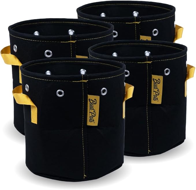 BudPots for Optimal Plant Growth | 3 Gallon Fabric Pots (11.3L) | 4-Pack | Metal Reinforced Rim - Sturdy & Never Collapses | Promotes Dense & Healthy Roots | Low Stress Training | Reusable