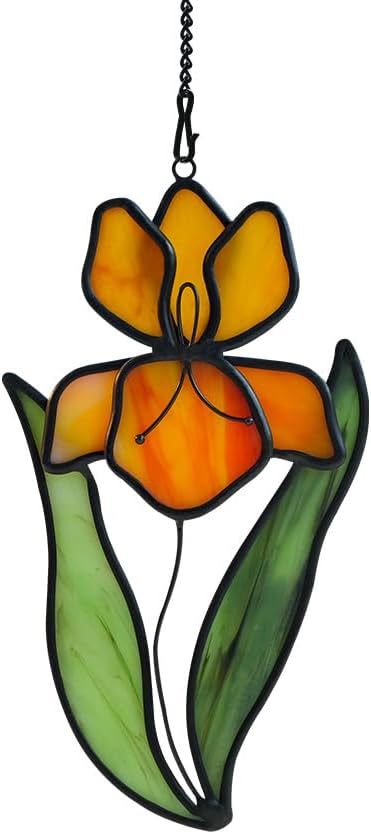 Iris Flower Stained Glass Suncatcher for Window, Stained Glass Window Hangings,Flower Teacher Gifts for Women Mom, Celebration Gift,Christmas Wedding Birthday Gifts