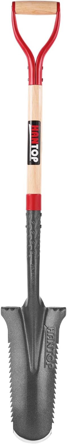 Drain Spade Garden Digging Serrated Shovel Root Saw Spades with Wooden Handle for Digging, Cutting Roots,Transplanting,Trenching, 44 inches