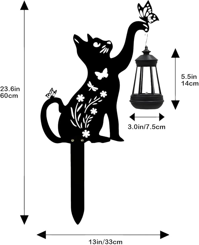 Black Cat Christmas Garden Decorations Outdoor - Solar Lights Outdoor Garden Decor Stake with Butterfly Decorative Metal Housewarming Ornament for Yard Lawn Patio – Unique Gift Ideas for Christmas