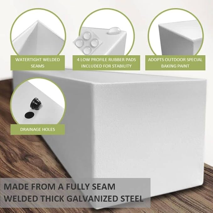 Modern 16" White Steel Trough Planter - Suitable for Indoor Use