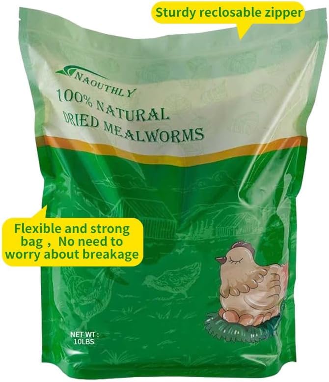 Bulk Dried Mealworms 10Lb Bag -Premium Non-GMO Dried Mealworms for Chicken, Nutritious High Protein - 100% Natural for Laying Hens, Birds, Ducks, Chicken Feed