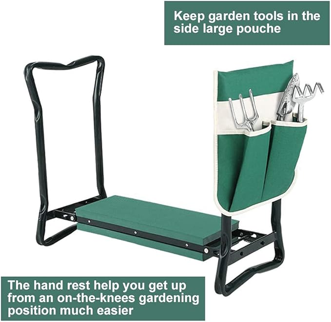 PLKO Garden Kneeler and Seat Stool Heavy Duty Garden Folding Bench with Large Tool Pocket and Soft EVA Kneeling Pad for Gardening Lovers