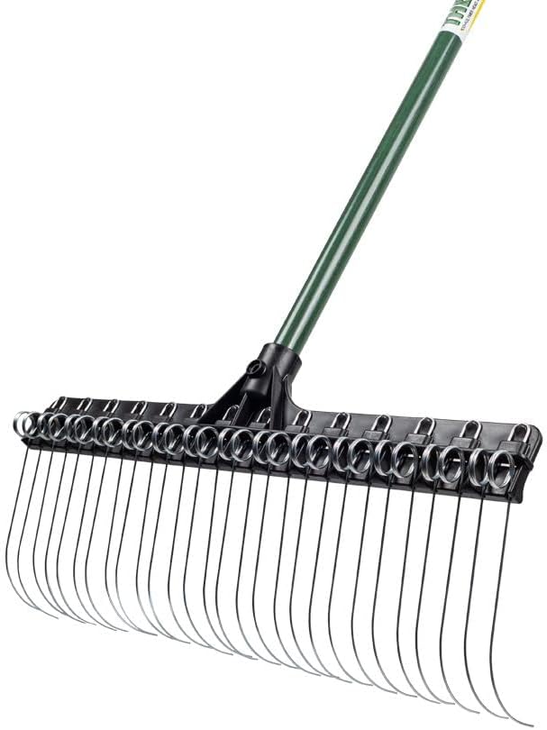 THE GROUNDSKEEPER II Rake 55-inch Lightweight Fiberglass Handle, 21-inch Head, Durable Steel Tines for Gardening, De-Thatching or Professional Landscaping - Green (6-Pack)