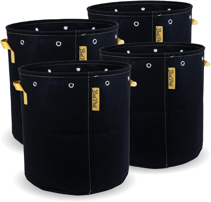 BudPots for Optimal Plant Growth | 15 Gallon Fabric Pots (56.7L) | 4-Pack | Metal Reinforced Rim - Sturdy & Never Collapses | Promotes Dense & Healthy Roots | Low Stress Training | Reusabe