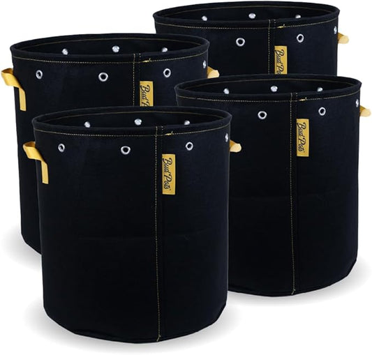 BudPots for Optimal Plant Growth | 15 Gallon Fabric Pots (56.7L) | 4-Pack | Metal Reinforced Rim - Sturdy & Never Collapses | Promotes Dense & Healthy Roots | Low Stress Training | Reusabe