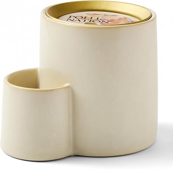 Modern Sprout Ember Earth Candle Planter - 2 in 1 Scented Soy Candle w/Bottom Feeding System - 8 Oz with 50 hr Burn time in Glaze Ceramic Vessel Ideal for Any Indoor Plants - Pollination