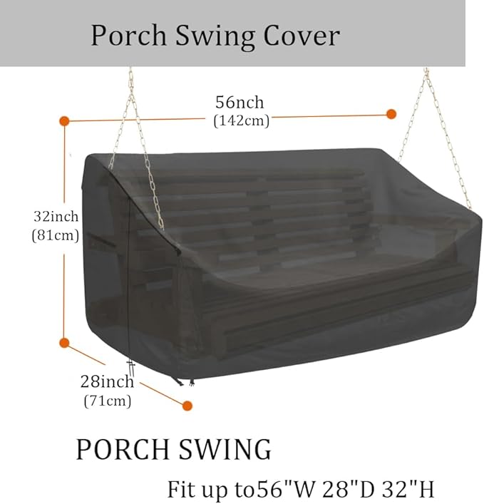 Porch Swing Cover 56 Inch Waterproof 600D Oxford Hanging Outdoor Swing Cover All Weather Protected Swing Covers for Outdoor Furniture (Black, 56x28x(32-24) Inch)