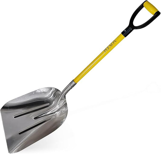 Plexon Aluminium Steel Snow Shovel for Driveway 15" Blade - Heavy Duty Snow Shovel for Car- Metal Scoop Shovel - Fiberglass Handle & Plastic D-Grip - Outdoor Garden Yard, 48" Length