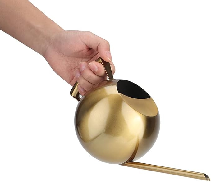 Watering Can, Stainless Steel Watering Can Sprinkle Pot Long Mouth Garden Flowers Plants Watering Pot for Indoor and Outdoor Flower Pot Gardening, 1000ml(Gold)
