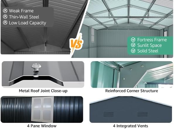 13x20 FT Outdoor Storage Shed, Large Metal Garage Sheds with Two Windows and Two Translucent Panels,Tool House w/Free Light Panet & Sloped Roof,for Car,Truck,Bike,Lawnmower,Tool,Dark Gray