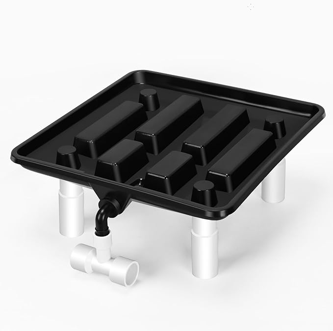Ez-Pz Runoff Trays 15.5in Garden Flood and Drain Plant Base with PVC Legs and Drain Fitting, Elevated Plant Saucers for Use in Indoor Grow Tents, Greenhouses, and Outdoor Gardens