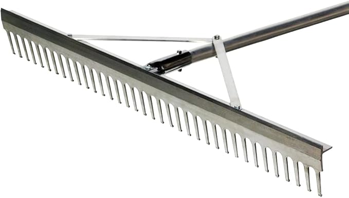 Trigon Sports Aggregate Rakes for Gardening, Ergonomic Heavy Duty Metal Rakes with Lightweight Aluminium Handle, Landscaping Rake for Outdoors, Lawn, Carpet, Shrub, 66" Handle, 36" Wide Rake Head