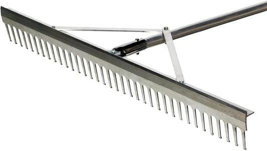 Trigon Sports Aggregate Rakes for Gardening, Ergonomic Heavy Duty Metal Rakes with Lightweight Aluminium Handle, Landscaping Rake for Outdoors, Lawn, Carpet, Shrub, 66" Handle, 36" Wide Rake Head