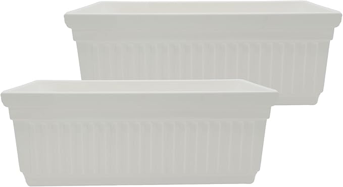 The HC Companies 30 Inch Venetian Window Planter Box with Drainage Plug, Lightweight UV-Resistant Plastic Outdoor Planters, 2-Pack Flower Box for Garden & Home Decor, White