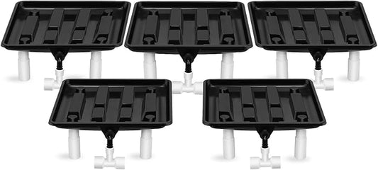 Ez-Pz Runoff Trays 15.5in Garden Flood and Drain Plant Base with PVC Legs and Drain Fitting, Elevated Plant Saucers for Use in Indoor Grow Tents, Greenhouses, and Outdoor Gardens