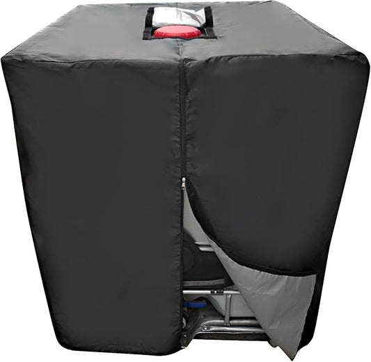 IBC Tote Protective Cover for 275 Gallon (1000L) Outdoor Rain Barrel Tank, Waterproof, 210D Oxford Cloth (Black), 120*116*100 cm