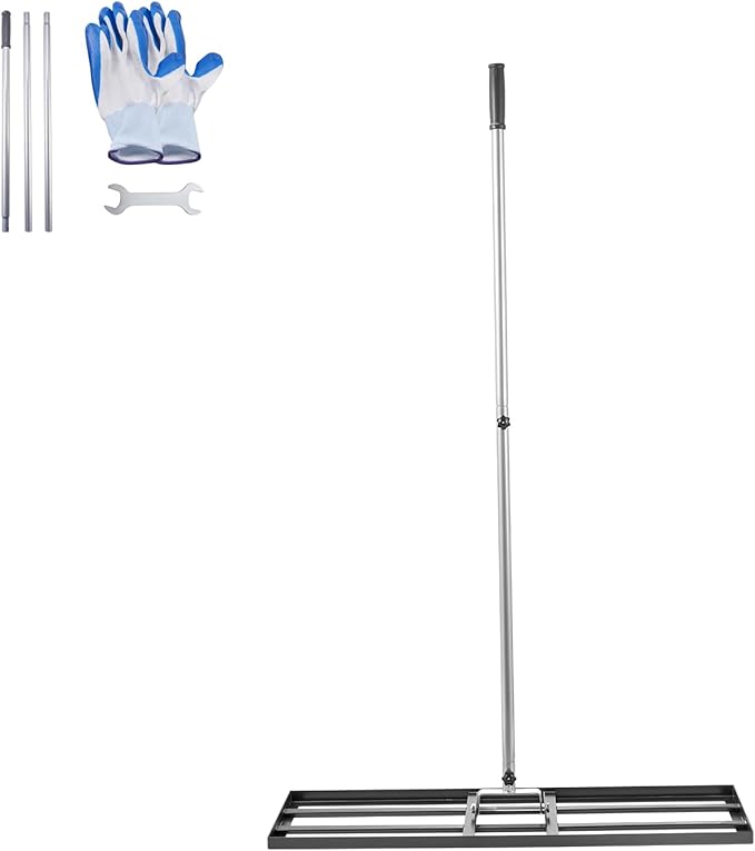 VEVOR Lawn Leveling Rake, Lawn Leveler with 83.9 in Handle, 36x10 in Ground Plate, Rust-Resistant Carbon Steel Soil Leveler, 3 Heights Adjustable, Effort Saving Lawn Leveling Tool for Yard Golf Court