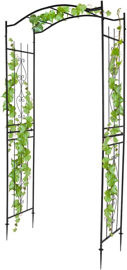 Garden Arbor with Side Garden Trellis, 7.5FT Metal Garden Arch for Climbing Plants Outdoor, Black Archway for Lawn, Patio and Backyard, Wedding Arches for Ceremony, Includes Ground Stakes