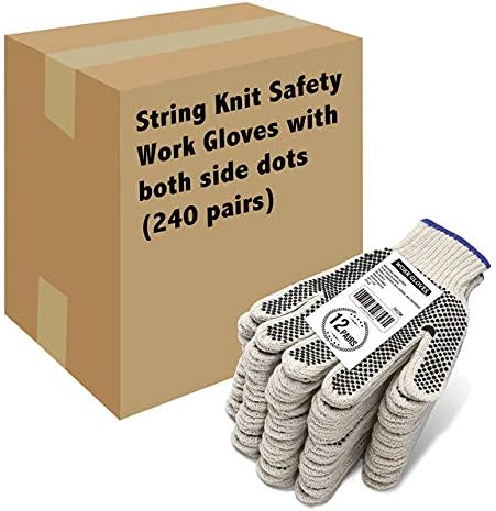 Evridwear Cotton Polyester String Knit Shell Safety Protection Work Gloves for Painter Mechanic Industrial Warehouse Gardening Construction Men One Case (12 PairsX20) With Two Side dots, M Size