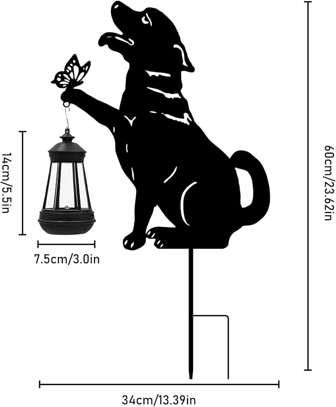 Black Dog Christmas Decorations Outdoor - Solar Lights Outdoor Garden Decor Stake with Butterfly Decorative Metal Housewarming Ornament for Yard Pathway Lawn Patio – Unique Gift Ideas for Christmas