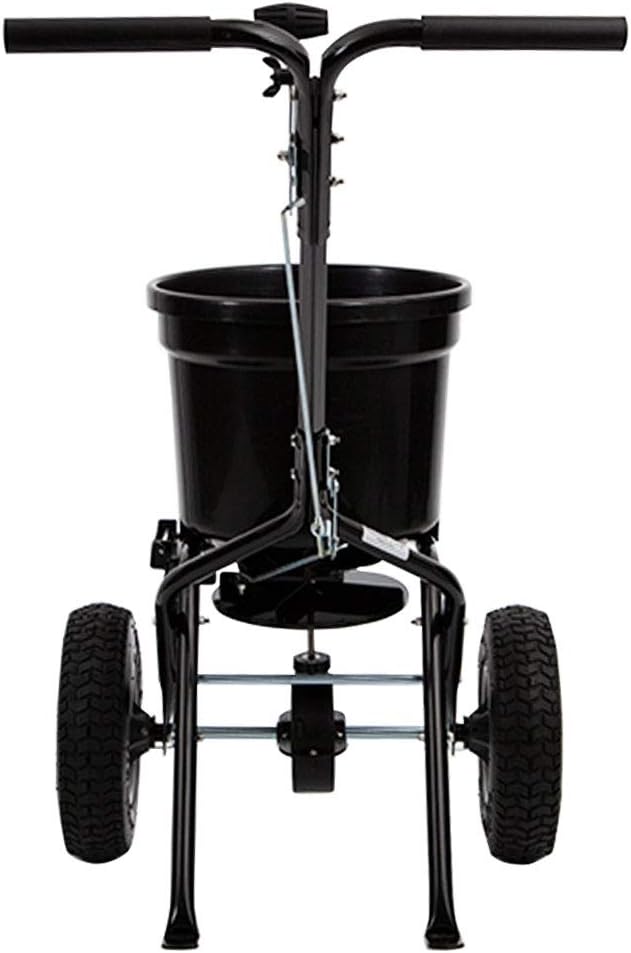 Brinly P20-500BHDF-A Push Spreader with Side Deflector Kit and Hopper Grate, 50 lb. Capacity - Matte Black