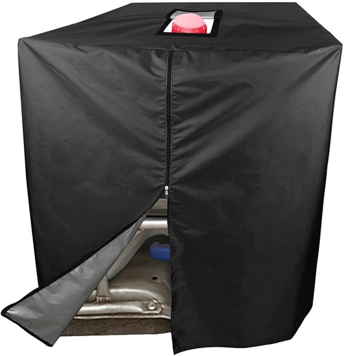 IBC Tote Protective Cover for 275 Gallon (1000L) Outdoor Rain Barrel Tank, Waterproof, 210D Oxford Cloth (Black), 120*116*100 cm