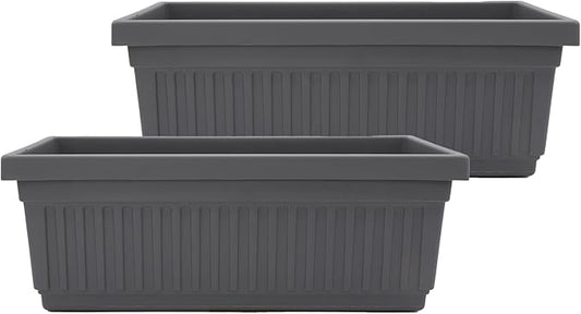 The HC Companies 18 Inch Venetian Window Planter Box with Drainage Plug, Lightweight UV-Resistant Plastic Outdoor Planters, 2-Pack Flower Box for Garden & Home Decor, Warm Gray